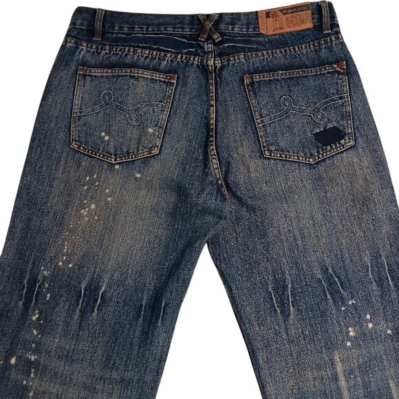 Lrg Geans Make Jeans Not War 39X34 Blue Fade Distressed Patched Splatter Baggy - Picture 1 of 16